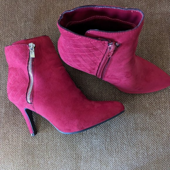 Suede Ankle Boots, Red, New, with 3 inches heel - Picture 3 of 8